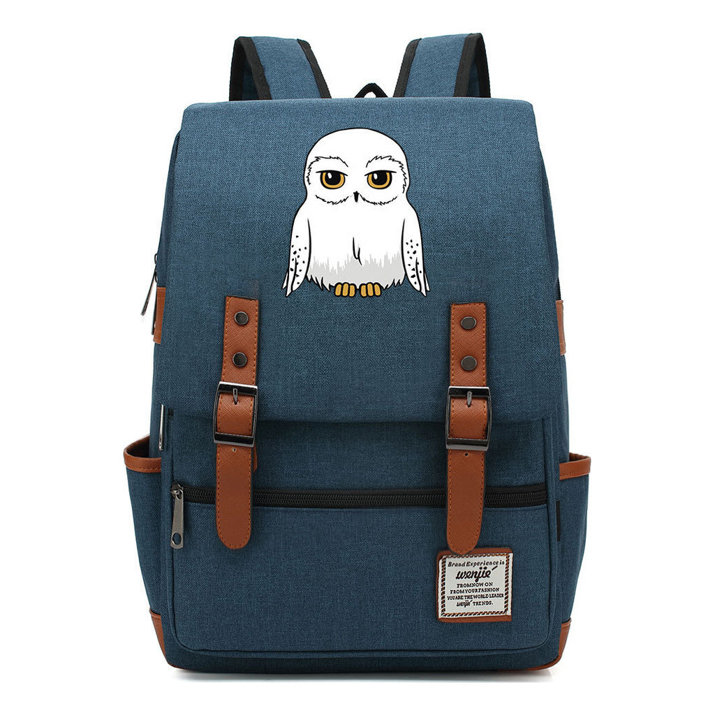 Cartoon White Owl Youth Student Backpack For Men And Women With Casual Belt Buckle Backpack