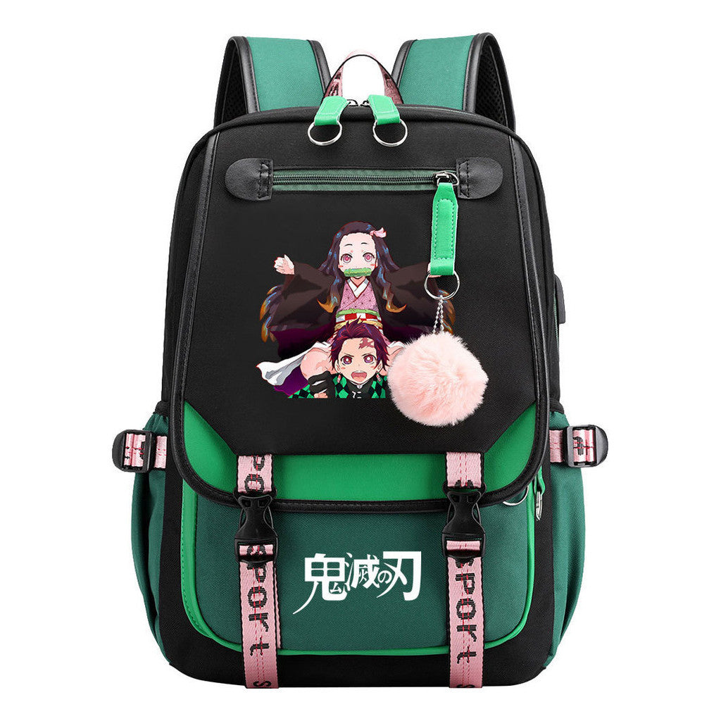 Cartoon Fashion Usb Youth Student Backpack Boy's And Girl's Leisure Ribbon Flip Backpack