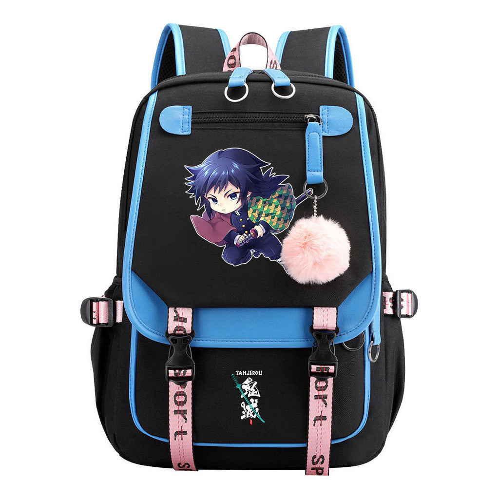 Cartoon Fashion Usb Youth Student Backpack Boy's And Girl's Leisure Ribbon Flip Backpack