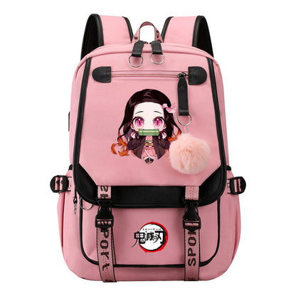 Cartoon Fashion Usb Youth Student Backpack Boy's And Girl's Leisure Ribbon Flip Backpack