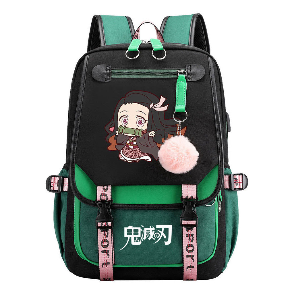 Cartoon Fashion Usb Youth Student Backpack Boy's And Girl's Leisure Ribbon Flip Backpack