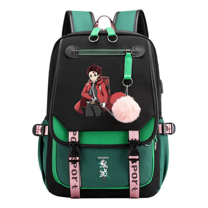 Comic Cartoon Fashion Usb Student Backpack Casual Woven Flap Backpack