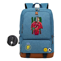 Football Star Cristiano Ronaldo Printed Usb Student Backpack Leisure Travel Backpack