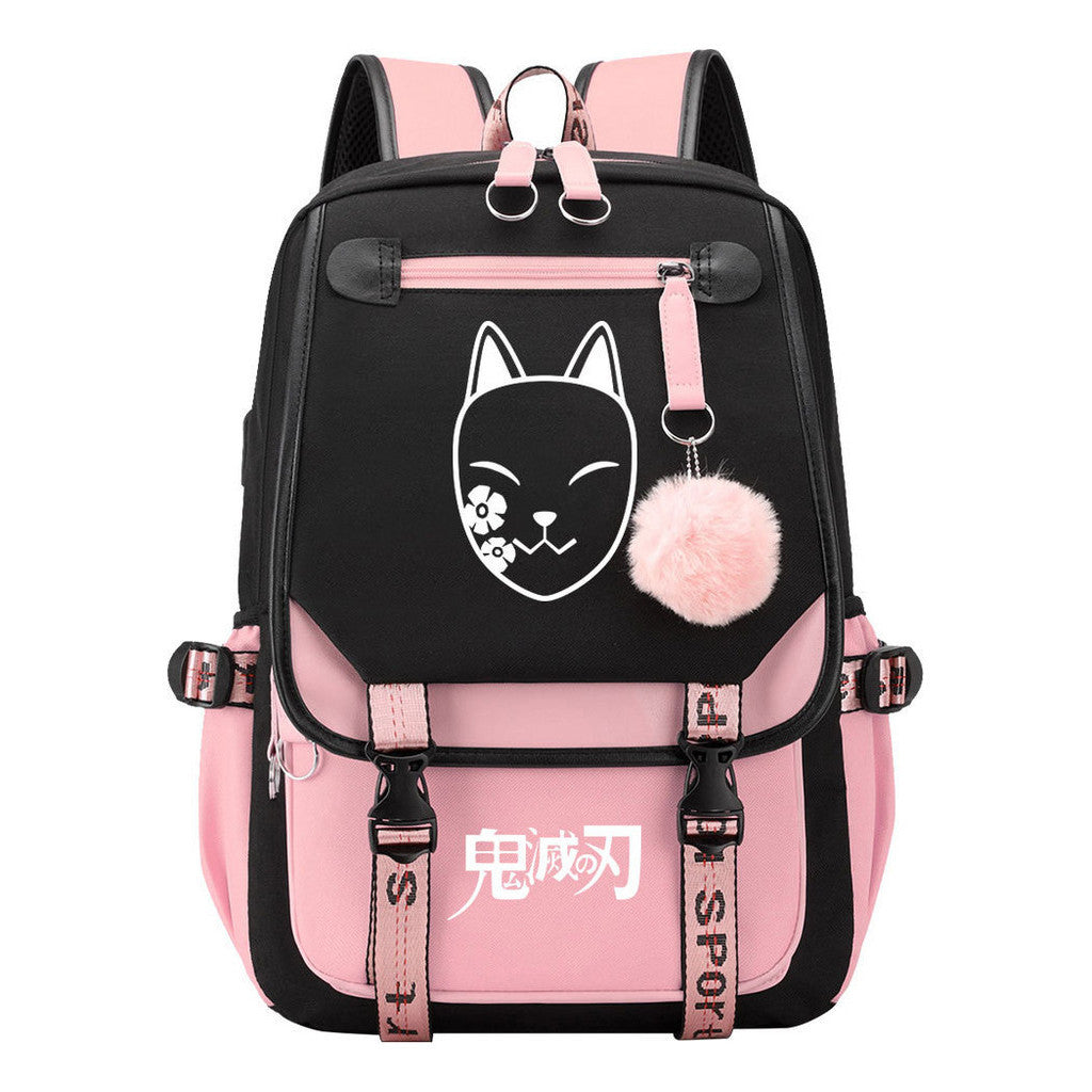 Cartoon Fashion Usb Youth Student School Bag Casual Ribbon Flip Backpack