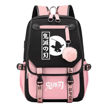 Cartoon Fashion Usb Youth Student School Bag Casual Ribbon Flip Backpack