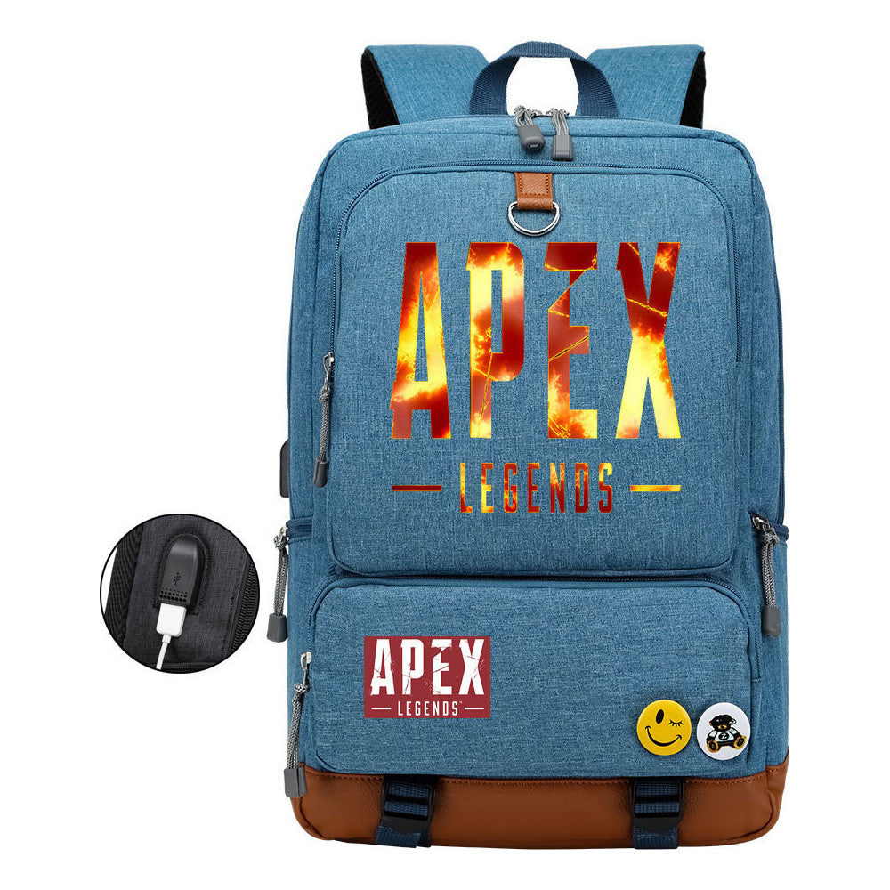 Apex Hero Print Usb Youth School Bag Leisure Travel Backpack