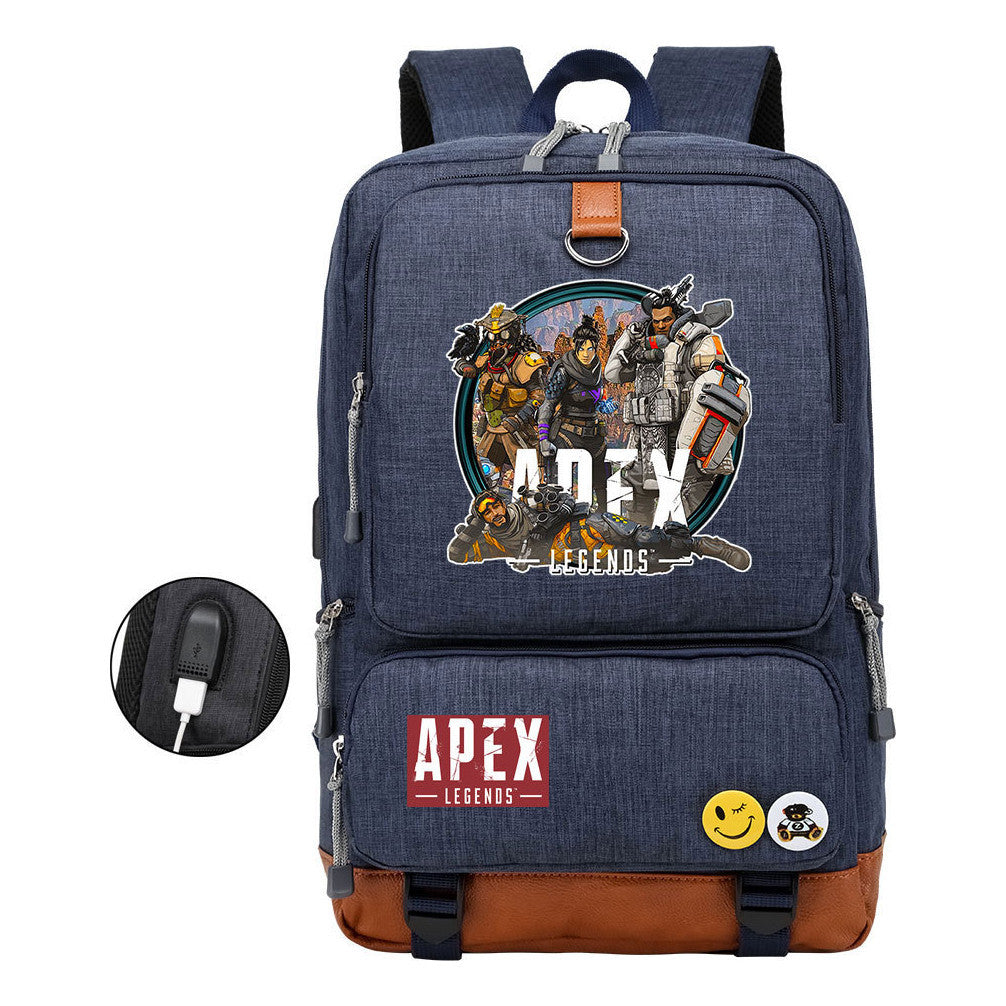 Apex Hero Print Usb Student Backpack For Leisure Travel Backpack