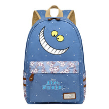 Anime Cartoon Cheshire Cat Print Youth Student Backpack With Floral Casual Backpack