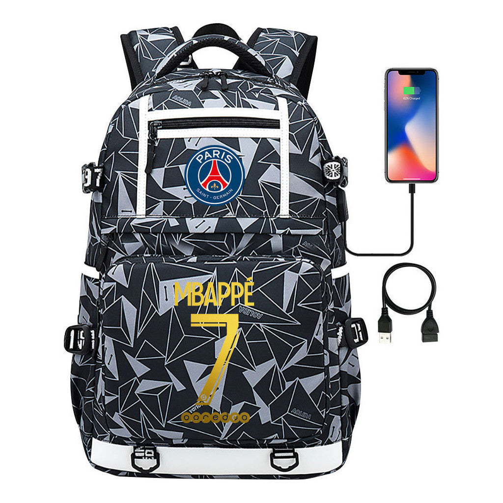 Golden Football Star Mbappe Usb Youth Student Backpack Boy's And Girl's Backpack Leisure Travel Backpack