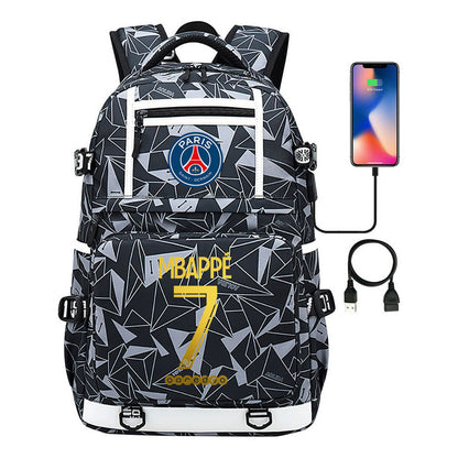 Golden Football Star Mbappe Usb Youth Student Backpack Boy's And Girl's Backpack Leisure Travel Backpack