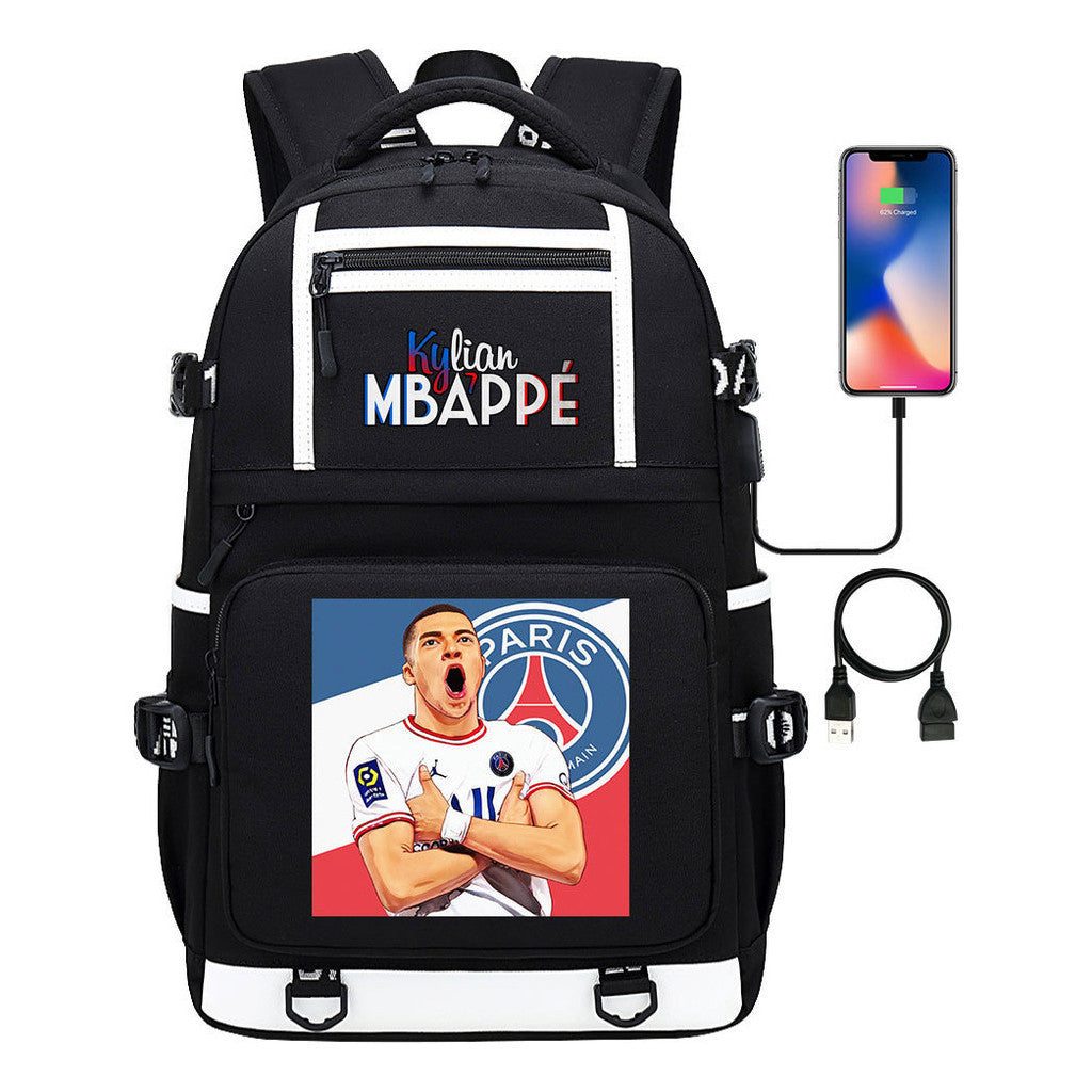 Football Star Mbappe Printed Usb Youth Student Backpack, Boy's And Girl's Backpack, Leisure Travel Backpack