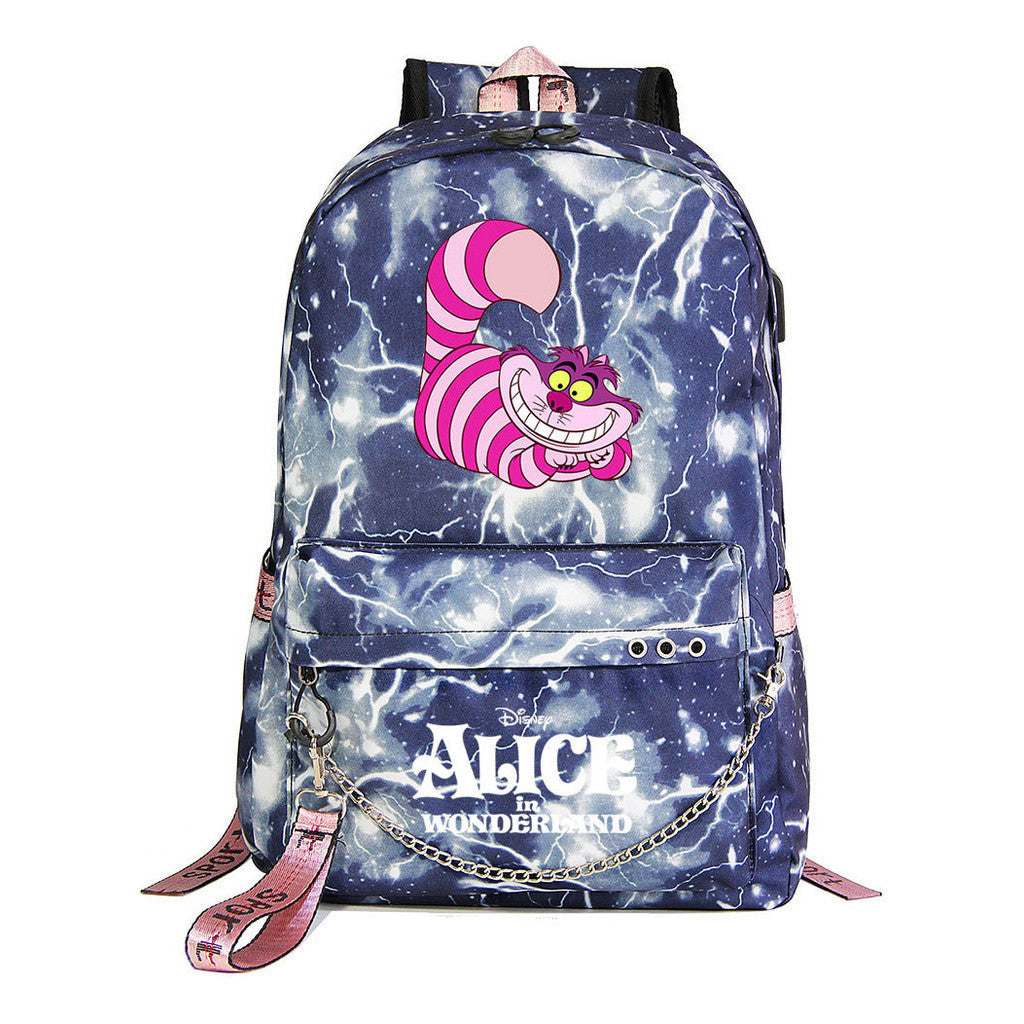 Cheshire Cat Alice's Adventure In Wonderland Youth School Bag Men's And Women's Leisure Weaving Strap Backpack