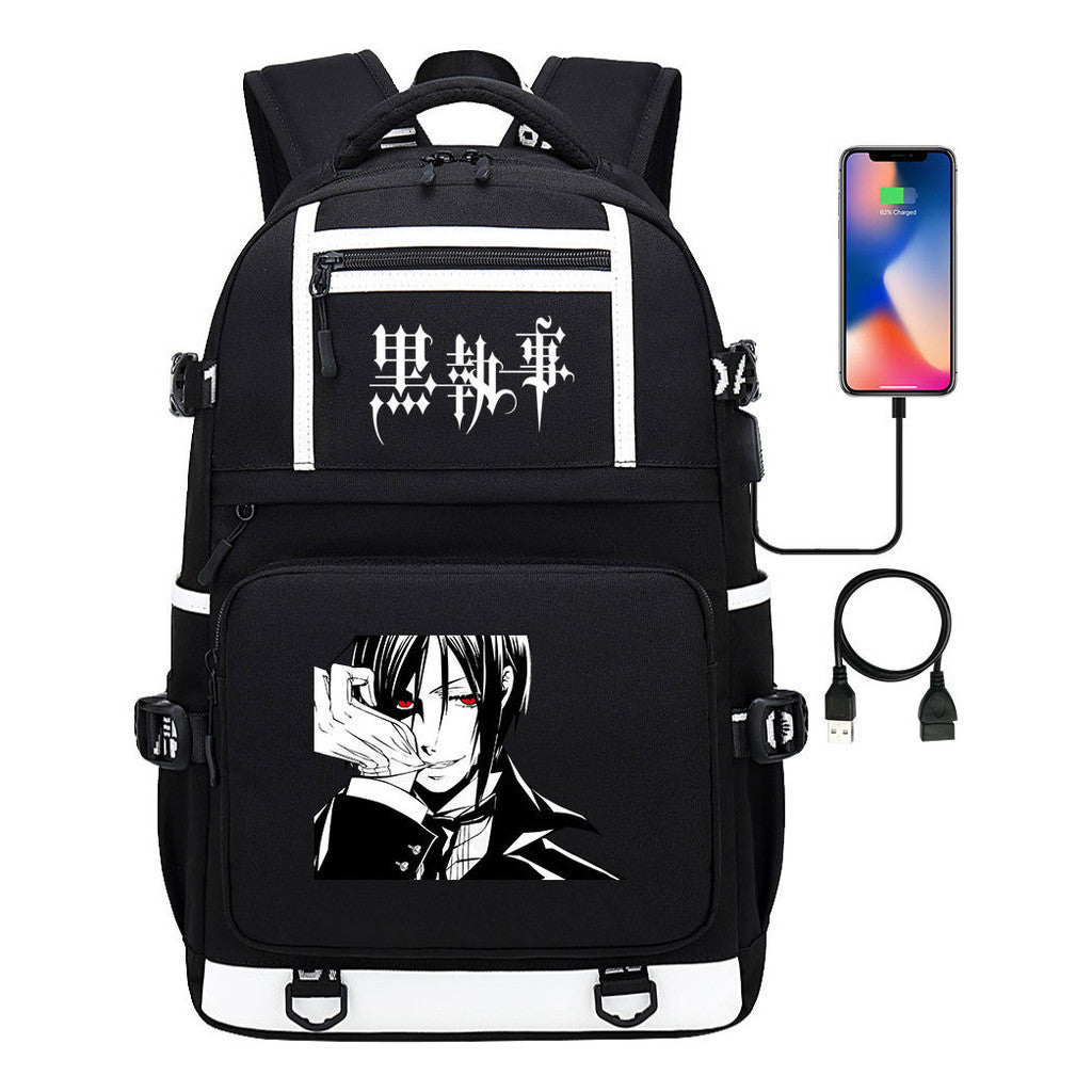 Manga Black Deacon Black Butler Printed Usb Youth Student Backpack Men's And Women's Leisure Travel Backpack