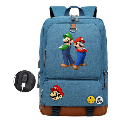 Super Mario Printed Usb Youth Student Backpack For Leisure Travel Backpack
