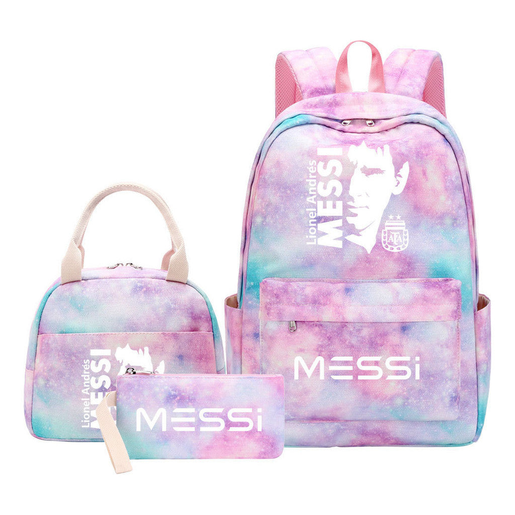 Sports Football Star Student Girl Backpack Lunch Bag Three Piece Set Backpack Set