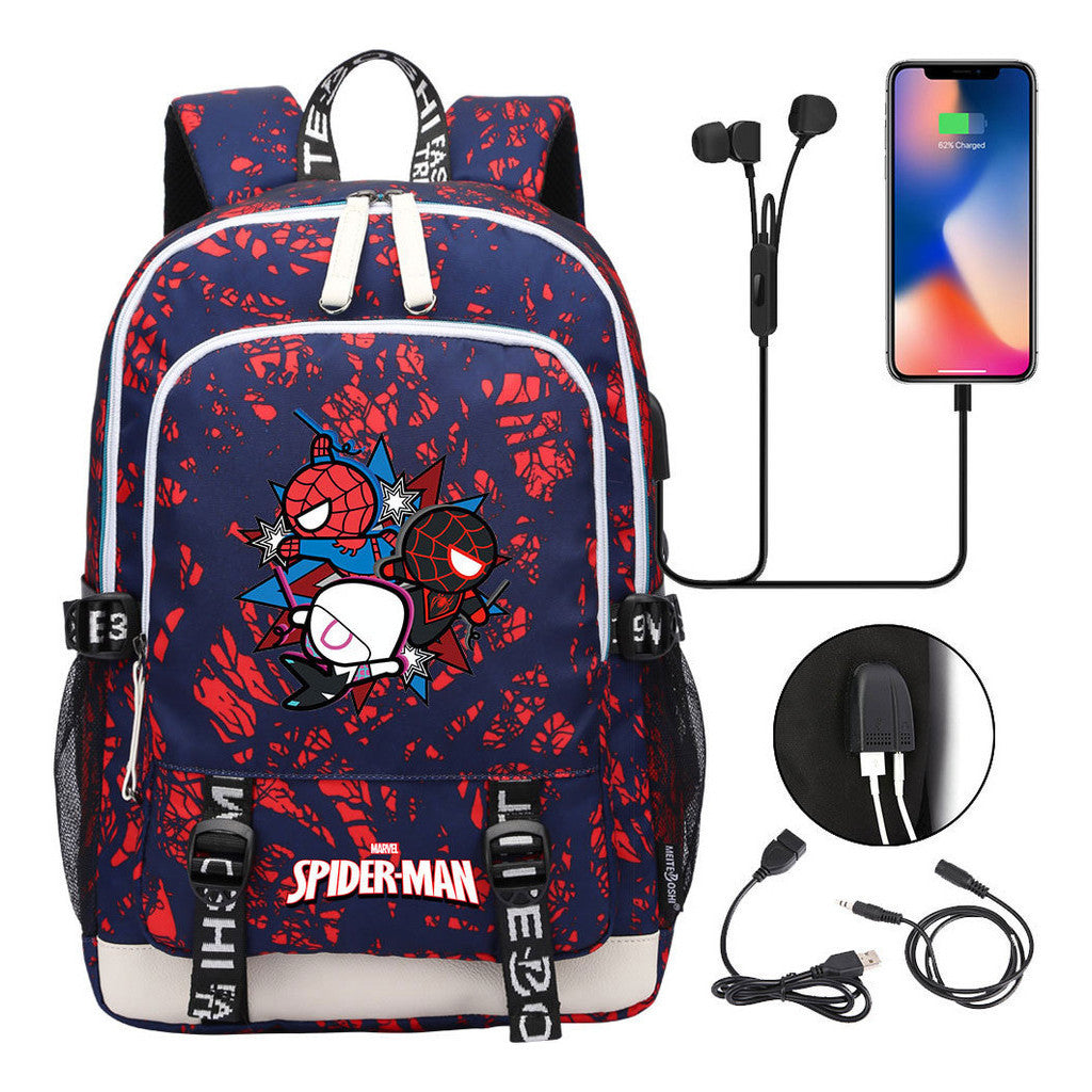 Superhero Printed Youth Primary And Secondary School Backpack Usb Men's And Women's Leisure Backpack