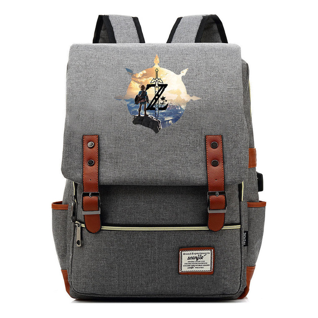 Game Tear Print Of The Kingdom Of Zelda Youth Primary And Secondary School Student Backpack Usb Men's And Women's Leisure Backpack