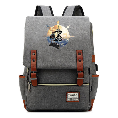 Game Tear Print Of The Kingdom Of Zelda Youth Primary And Secondary School Student Backpack Usb Men's And Women's Leisure Backpack