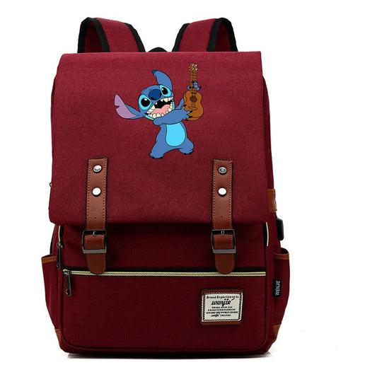 Anime Star Baby Stitch Printed Youth Student Backpack Usb Casual Backpack