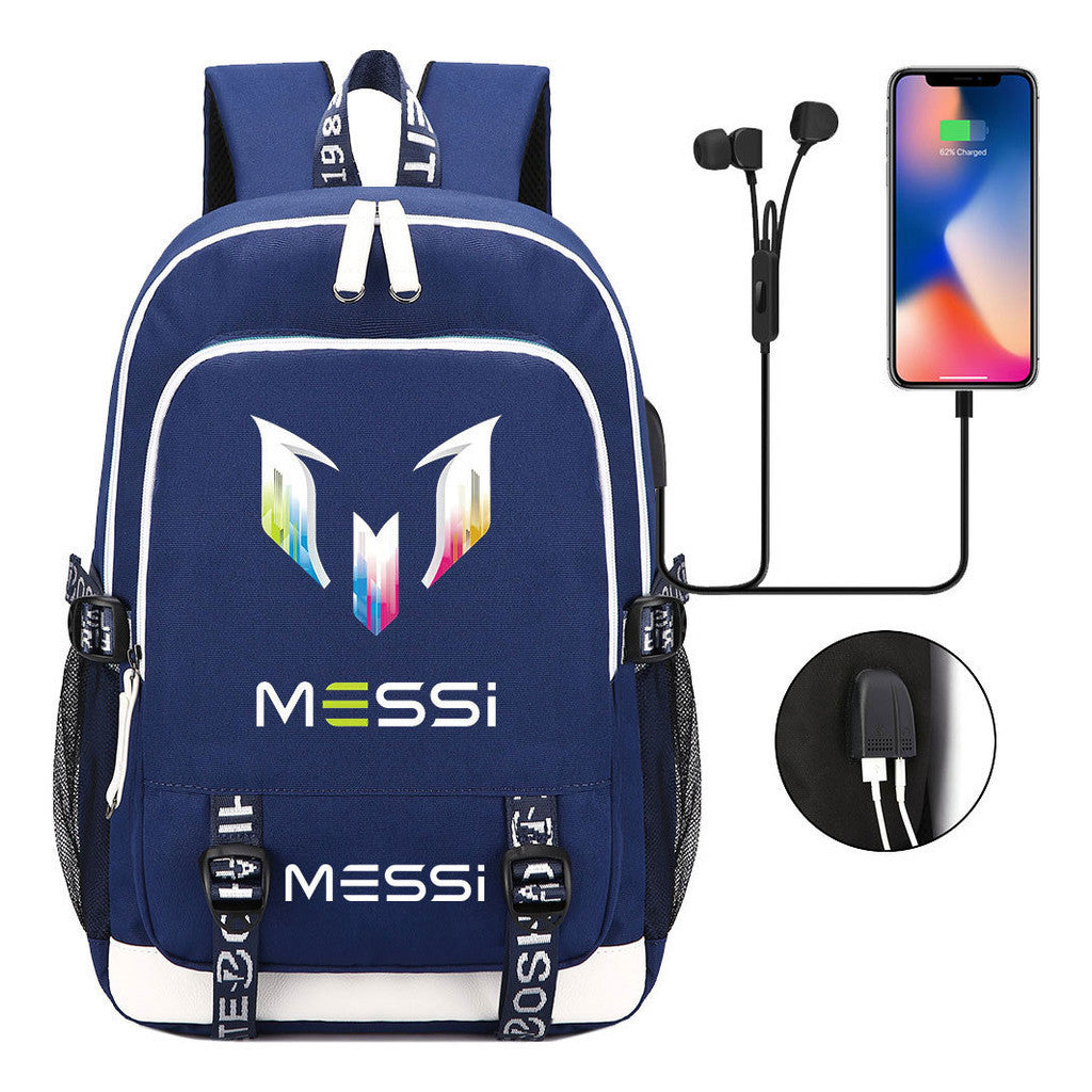 Sports Football Stars, Teenagers, Primary And Secondary School Students, Backpack Usb, Men's And Women's Leisure Backpack