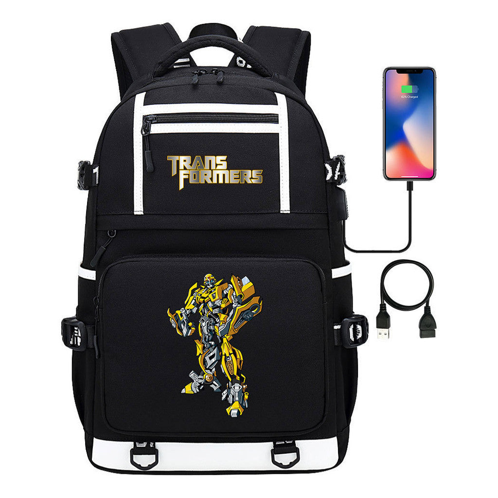 Cartoon Anime Deformation Mecha Print Usb Student Backpack For Men And Women Backpack Leisure Travel Bag
