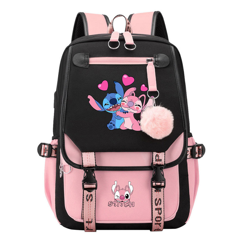 Interstellar Baby Stitch Usb Backpack For Boys And Girls Casual Woven Strap Flip Backpack
