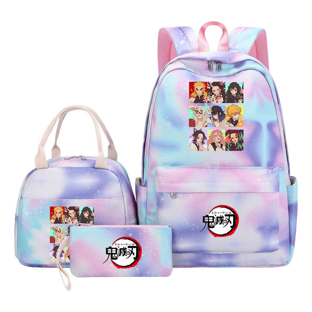 Cartoon Fashion Youth Student Girls School Bag Lunch Bag Three Piece Set Backpack