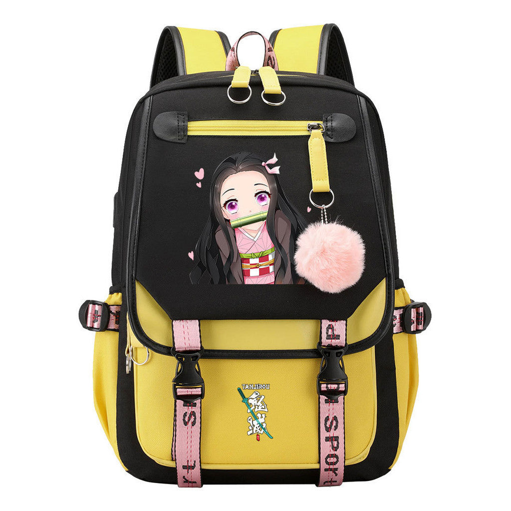 Cartoon Fashion Usb Youth School Bag For Boys And Girls Casual Ribbon Flip Backpack
