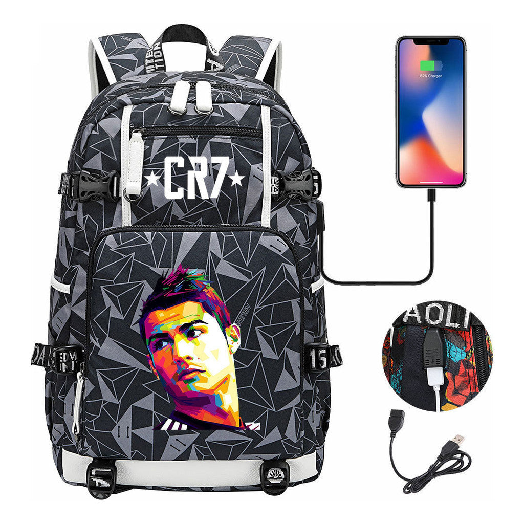 Football Star Cristiano Ronaldo Printed Youth Backpack, Backpack, Leisure Travel Backpack