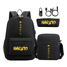 Golden Naruto Usb Password Lock Teenage Student School Bag Three Piece Backpack Set