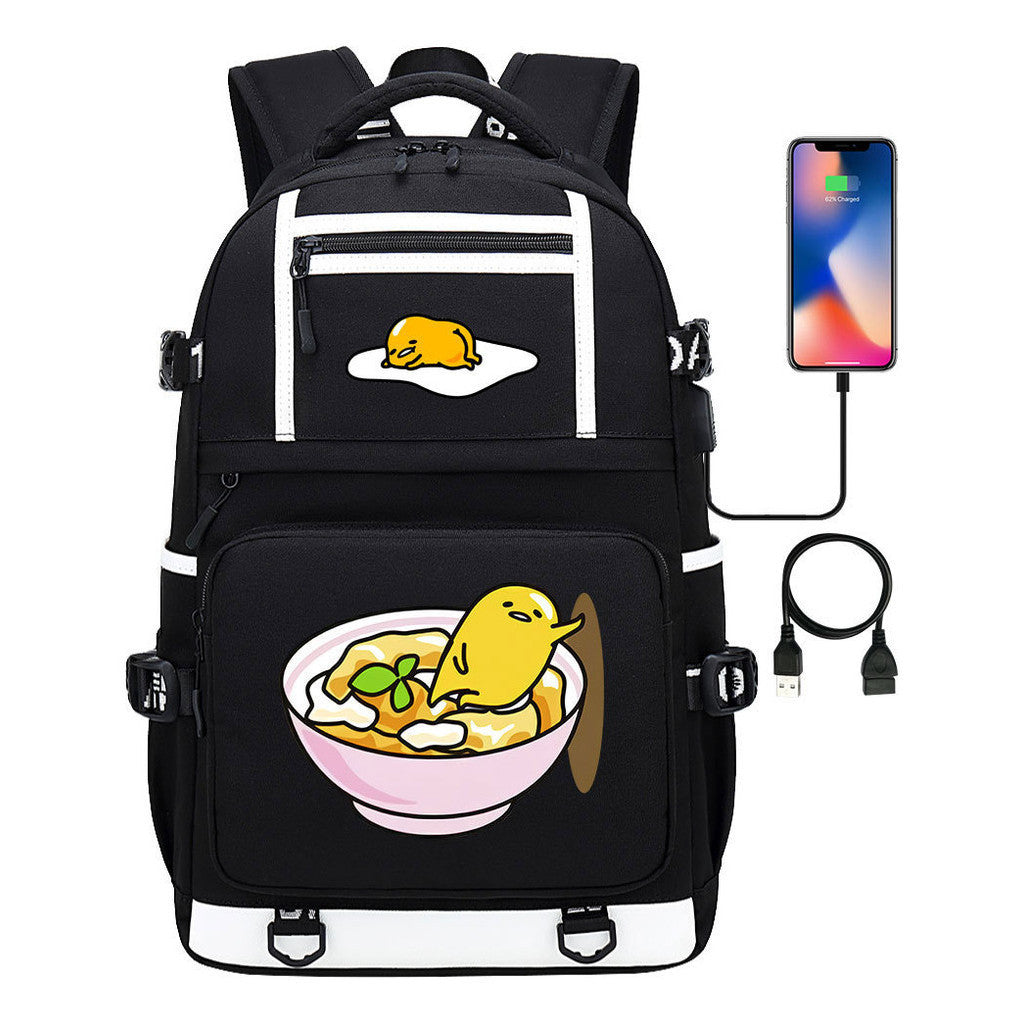 Cartoon Comics Lazy Egg Usb Youth Student Backpack Boys And Girls Backpack Leisure Travel Bag