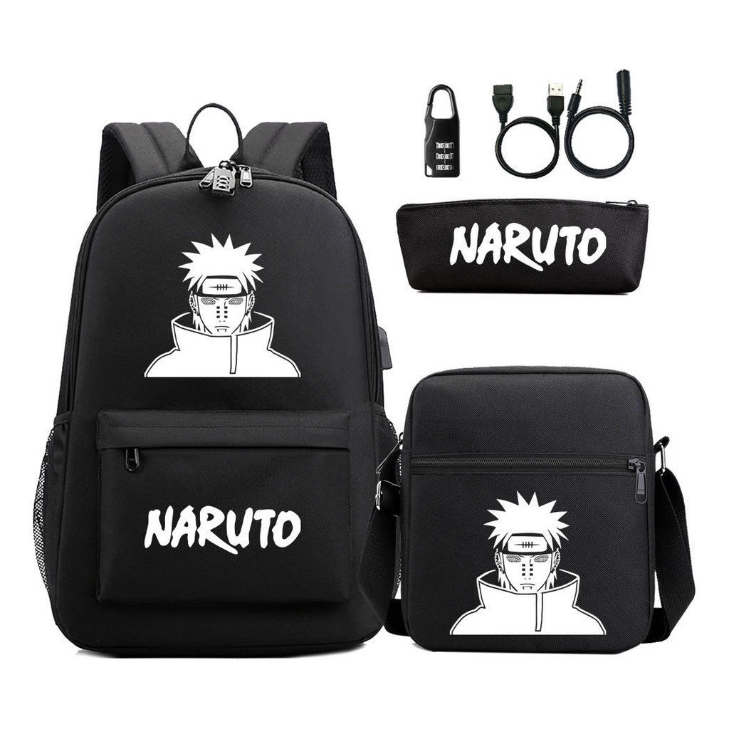 Naruto Usb Password Lock Student Backpack Three Piece Set For Boys And Girls Backpack Set