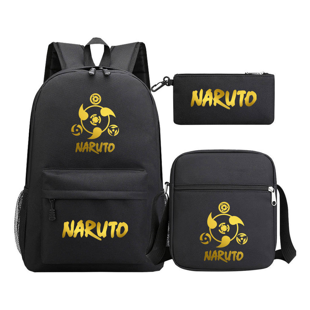 Golden Anime Naruto Starry Sky Youth Student School Bag Three Piece Set For Boys And Girls Backpack Set