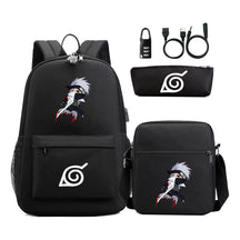 Fashionable Naruto Usb Password Lock Youth Student School Bag Three Piece Backpack Set