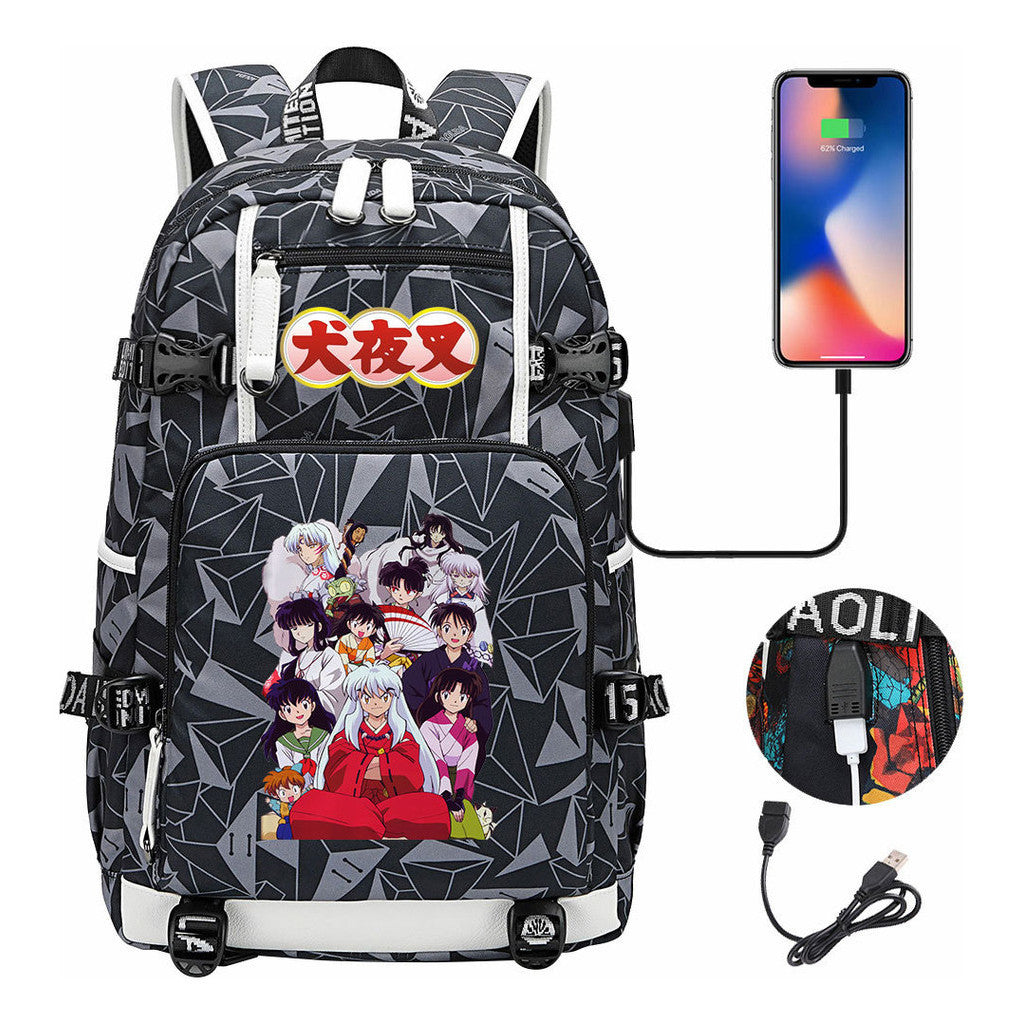 Anime Dog Yaksha Usb Earbuds Youth Student Backpack Travel Backpack