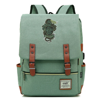 School Of Witchcraft And Wizardry Youth Student Backpack Usb Leisure Belt Buckle Backpack