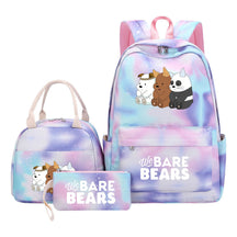 Cartoon Cute Three Bears Youth Student Girls School Bag Lunch Bag Three Piece Set Backpack Set