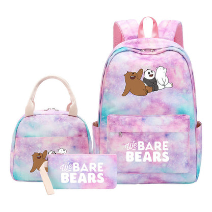 Cartoon Cute Three Bears Youth Student Girls School Bag Lunch Bag Three Piece Set Backpack Set