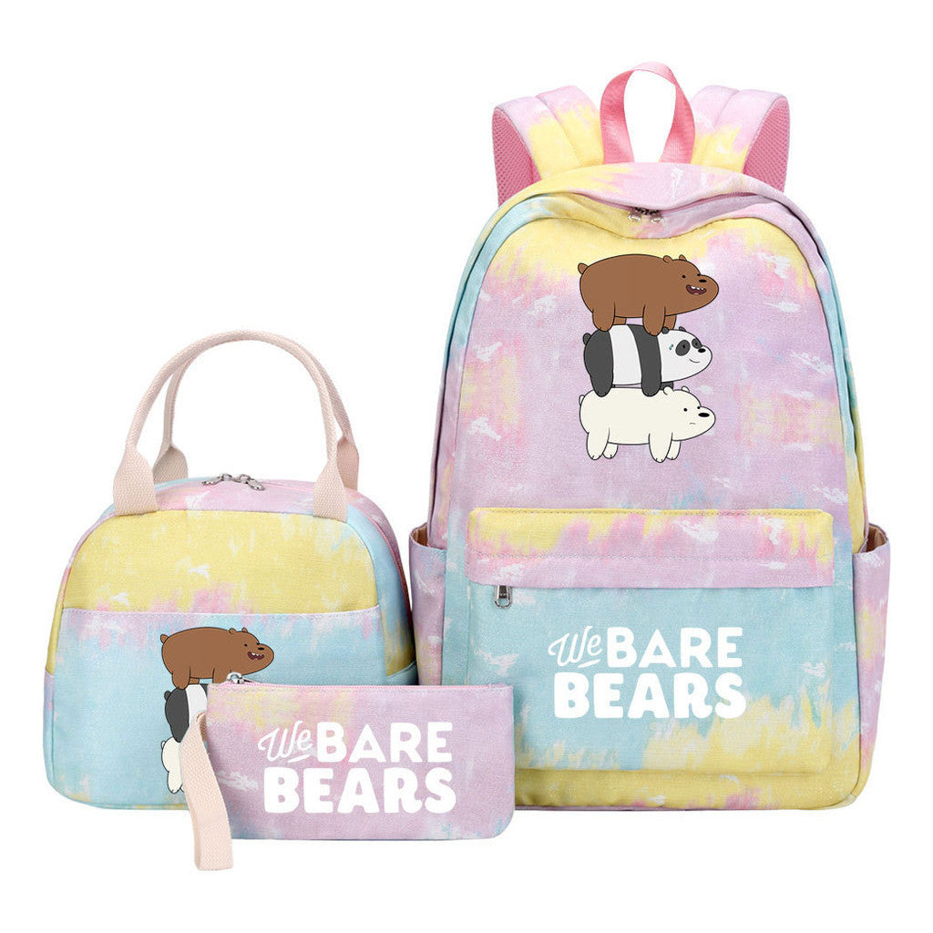 Cartoon Cute Three Bears Youth Student Girls School Bag Lunch Bag Three Piece Set Backpack Set
