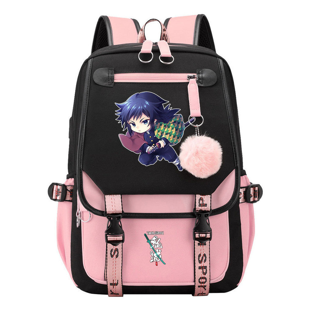 Cartoon Fashion Usb Youth Student Backpack Boy's And Girl's Leisure Ribbon Flip Backpack