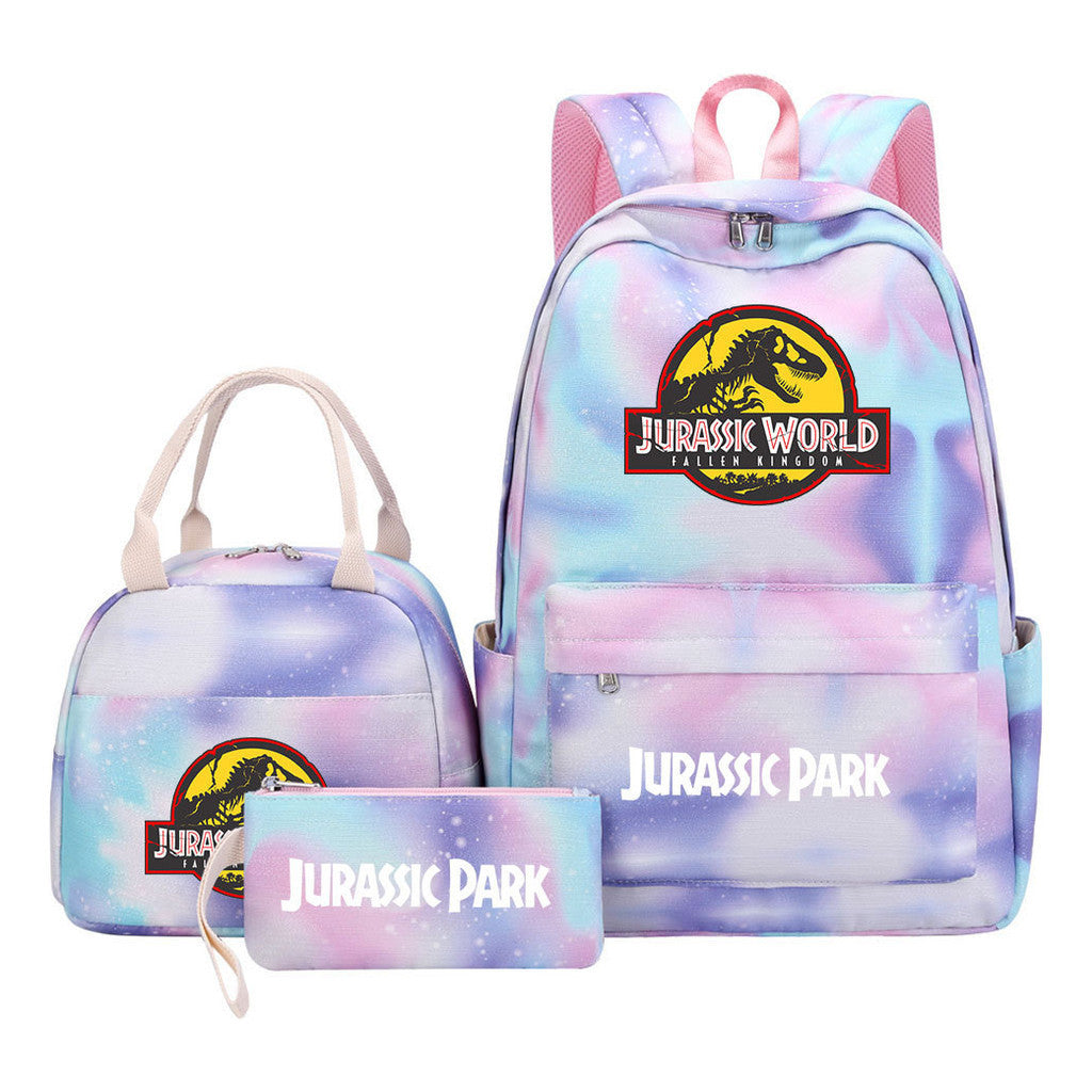 Jurassic Park Dinosaur Youth Student Girls School Bag Lunch Bag Three Piece Set Backpack Set
