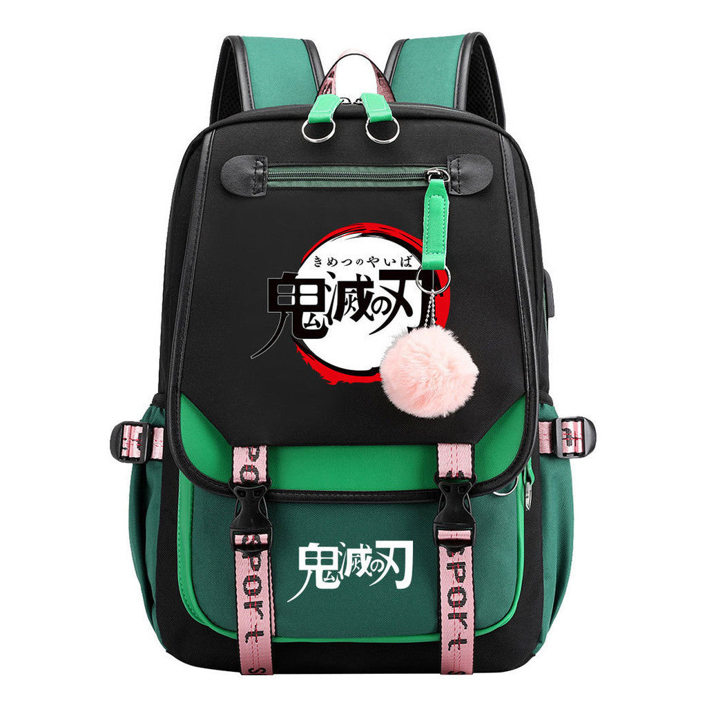 Comic Cartoon Fashion Usb Student Backpack Casual Woven Flap Backpack