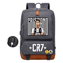 Football Star Cristiano Ronaldo Printed Usb Student Backpack For Leisure Travel Backpack