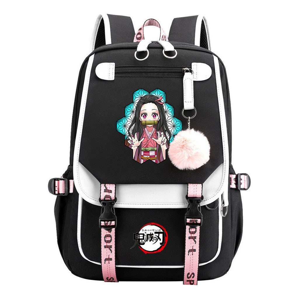 Cartoon Fashion Usb Youth Student Backpack Boy's And Girl's Leisure Ribbon Flip Backpack