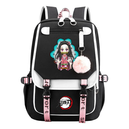 Cartoon Fashion Usb Youth Student Backpack Boy's And Girl's Leisure Ribbon Flip Backpack