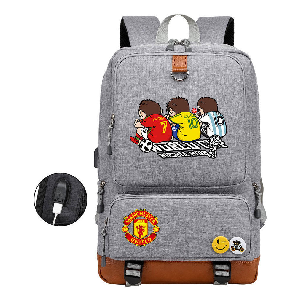 Football Star Cristiano Ronaldo Printed Usb Youth Backpack For Leisure Travel Backpack
