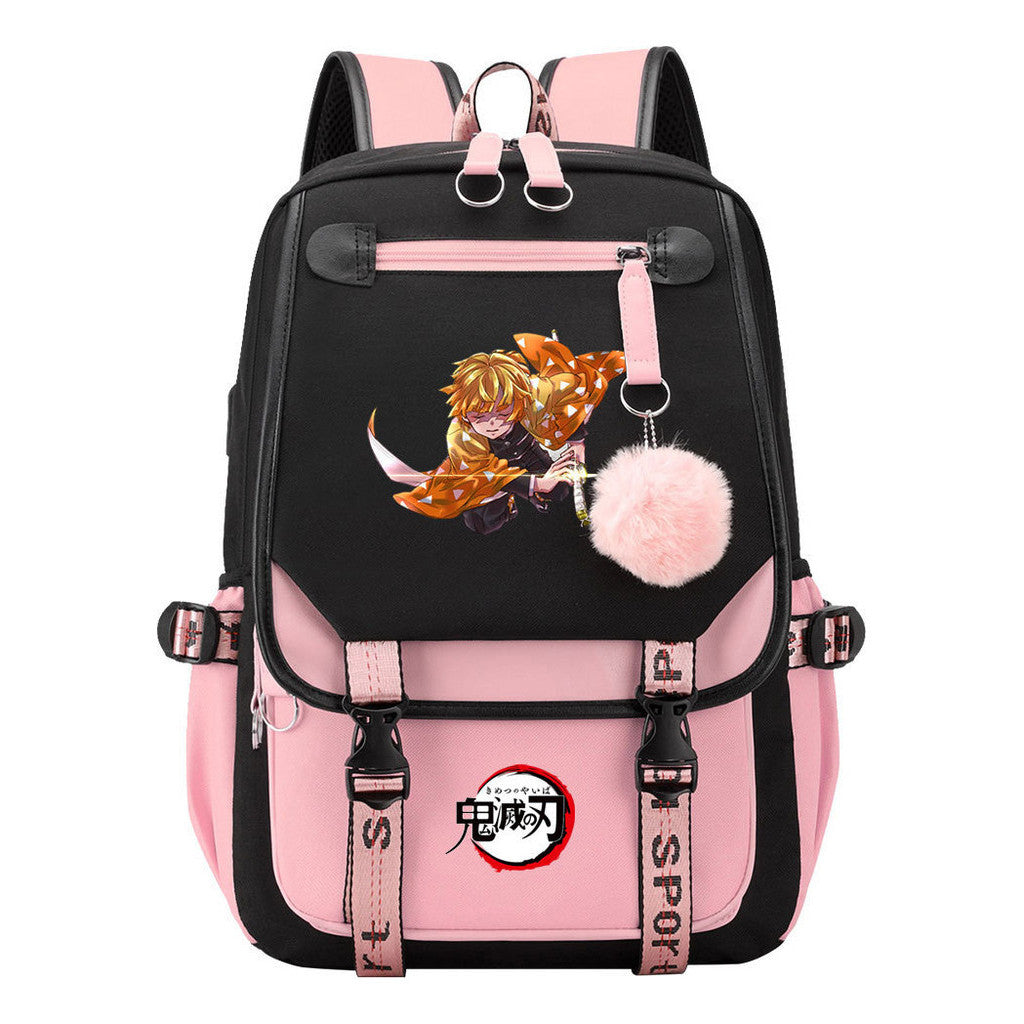 Cartoon Fashion Usb Student Backpack With Casual Woven Strap Flip Back Backpack