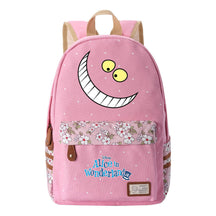 Anime Cartoon Cheshire Cat Print Youth Student Backpack With Floral Casual Backpack