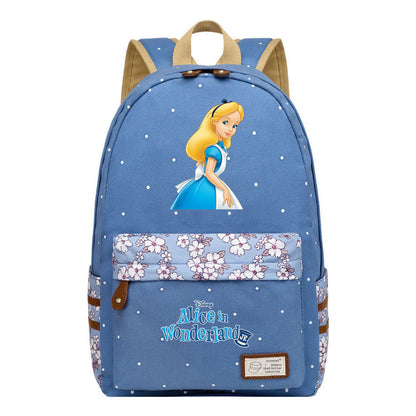 Anime Cartoon Cheshire Cat Print Youth Student Backpack With Floral Casual Backpack