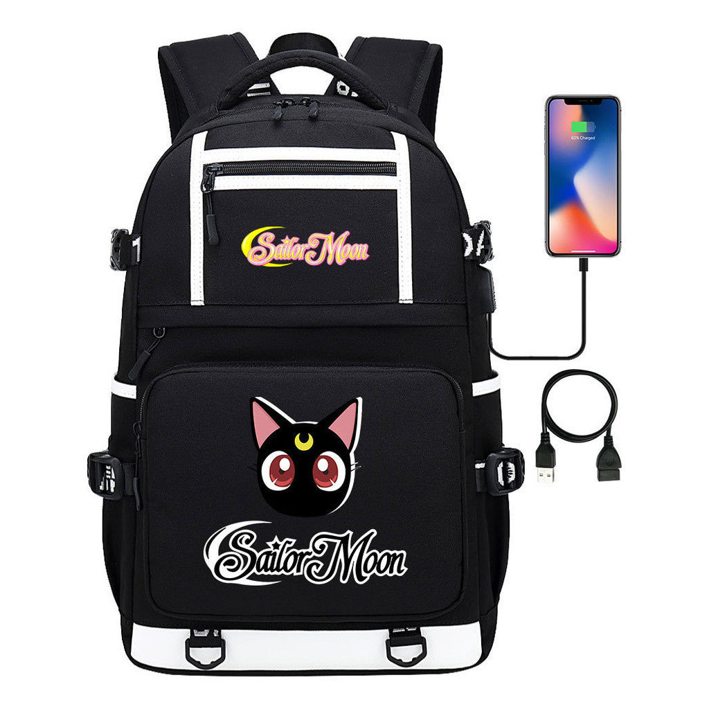 Anime Beauty Girl Warrior Usb Youth Student School Bag Men's And Women's Backpack Leisure Travel Backpack